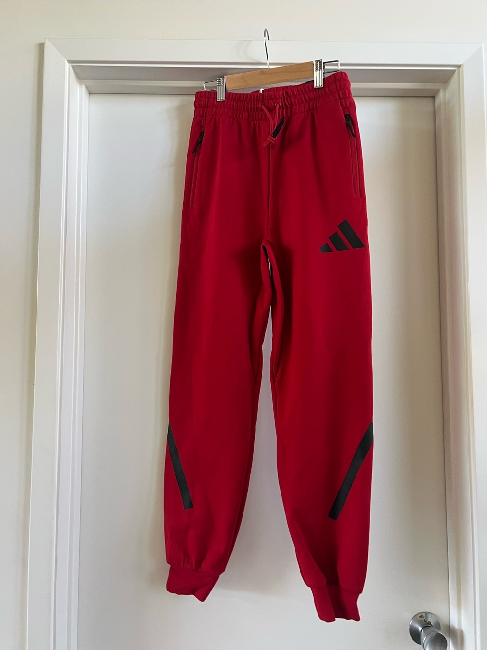 adidas Kids Red Jogger Sweatpants with Black Logo